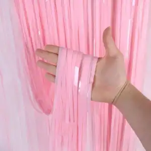 1 metre Soft Pembe Püsküllü Kapı Perdesi Parti, Baby Shower, Cinsiyet Partisi 1x2 m