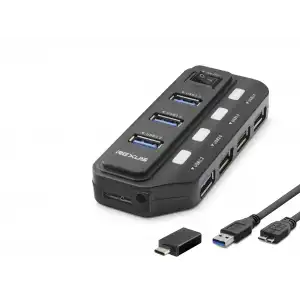 Kablosuz Usb Type c 3.2 Gen1 Anahtarlı Hub 7 Port 5 Gbps Siyah U332