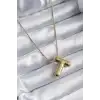 Kadın Kolye Çelik Gold Renk Bubble T Harf Model