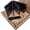 18 Cm Suni Deri Siyah Cüzdan Anahtarlık Ahşap Kutulu Set
