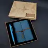 Mavi Kalem ve Defter Seti 14x10 cm Kaliteli Deri