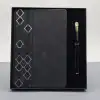 Defter Desenli Siyah Deri Kalem Set
