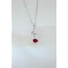 Kadın Kolye Gümüş Kaplama Kırmızı Gül Figürlü