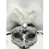 Maske Gümüş Renk Payetli Pullu Tüylü Parti si 17x20 cm