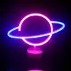 Modern Neon Işıklı Satürn Lamba Pil ve USB Uyumlu