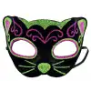 Maske Siyah Kadife Kaplama Üzeri Pembe Yeşil Sim İşlemeli Kedi si 20x13 cm