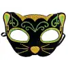 Maske Siyah Kadife Kaplama Üzeri Sarı Yeşil Sim İşlemeli Kedi si 20x13 cm