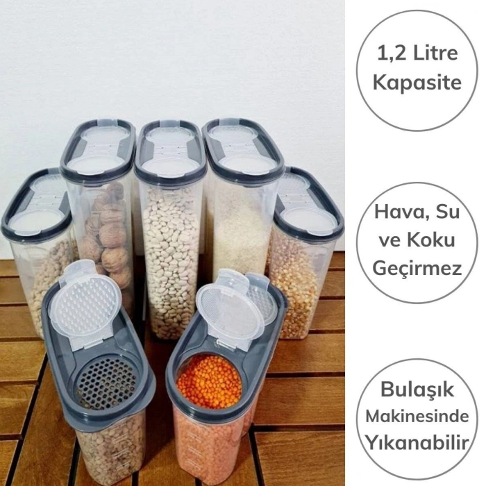 Saklama Kabı 1 2 Litre 2 Kapaklı Ölçekli Erzak