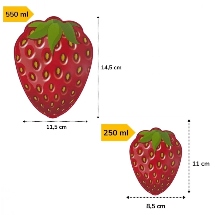 Beslenme Kabı Seti 550 Ml 250 Ml İç İçe Geçebilen Çilek Formlu Saklama ve