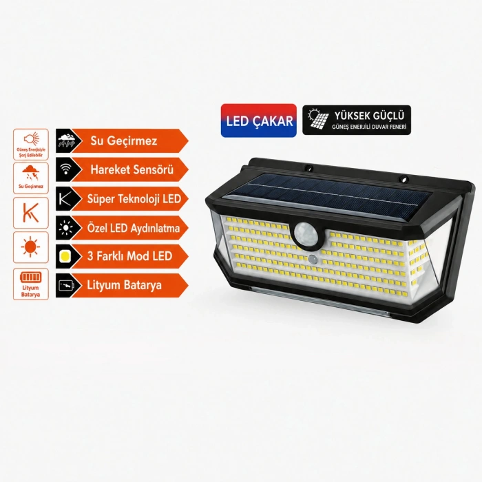 202 Led Güneş Enerjili Hareket Sensörlü Çakar LED Duvar Lambası PD772
