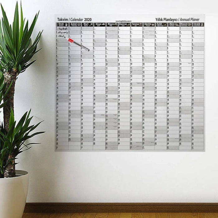 Duvar Stickerı Takvim 110x100 Cm 2020 Yıllık Planlayıcı Manyetik