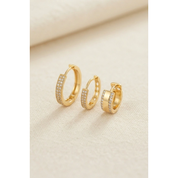 3 lü Set Gold Renk Halka Model Küpe TJ-BKP11956