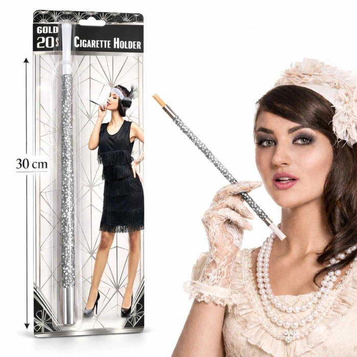 30 cm Gümüş Payetli Tutacağı – 1920’ler Gatsby Parti Aksesuarı