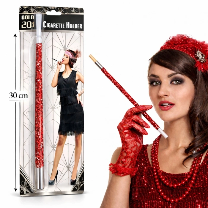 30 cm Kırmızı Payetli Tutacağı – 1920’ler Gatsby Parti Aksesuarı