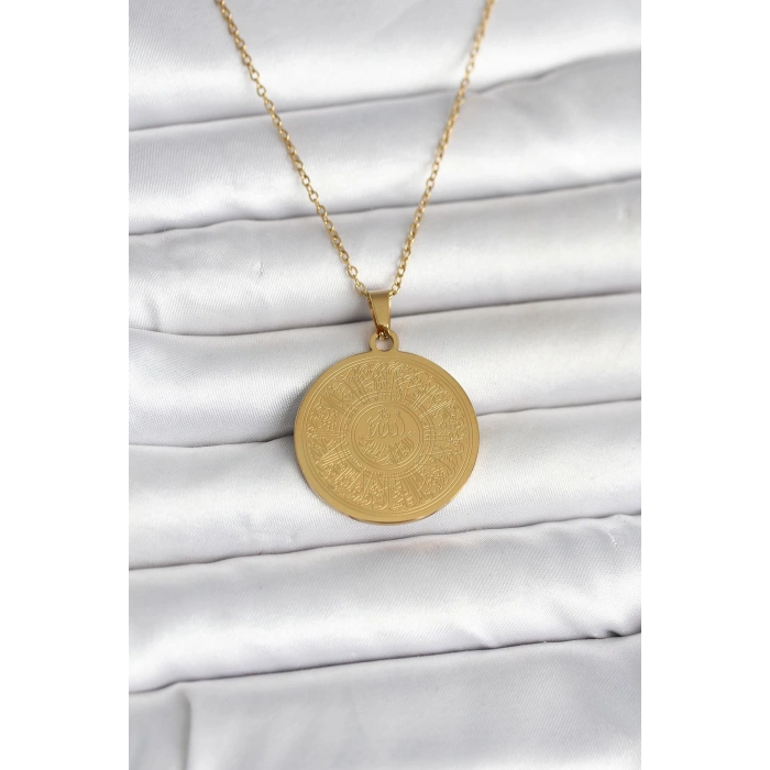 316L Çelik Gold Renk Ayetel Kürsi Yazılı Kolye TJ-BKO11059