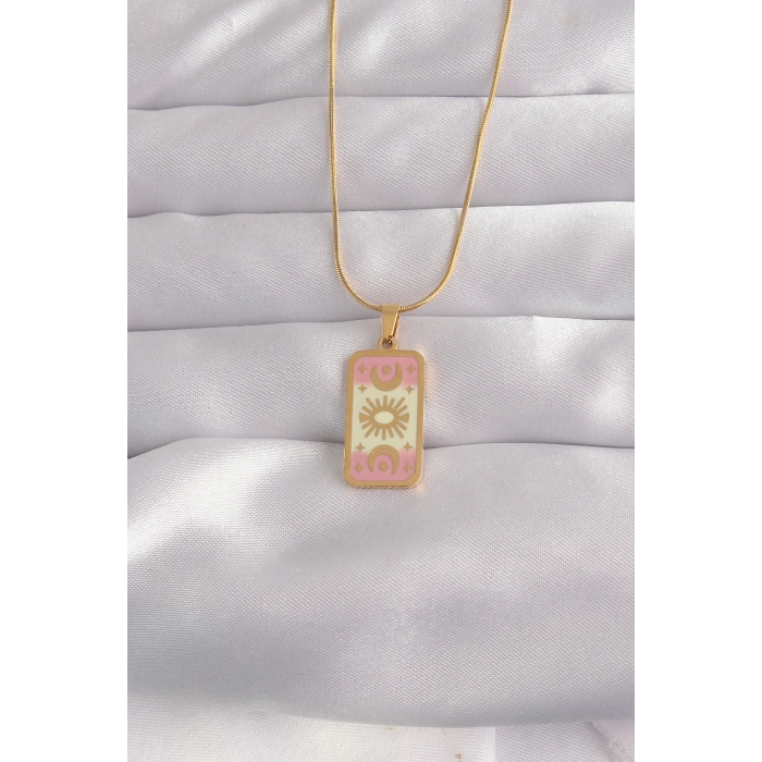 316L Çelik Gold Renk Karışık Mineli Ay Figür Tarot Kolye TJ-BKO9036