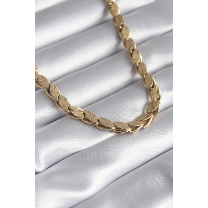 316L Çelik Gold Renk Kesim Arpa Zincir Model Kadın Kolye TJ-BKO8285