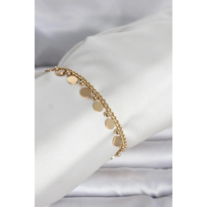 316L Çelik Gold Renk Pullu Model Kadın Bileklik TJ-BB8383