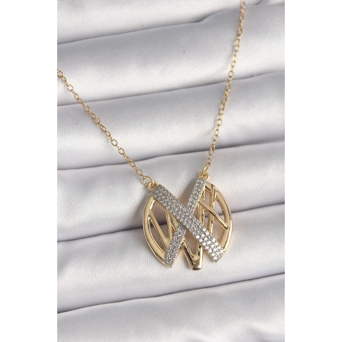 316L Çelik Gold Renk Zirkon Taşlı Vintage Model Kadın Kolye TJ-BKO9762