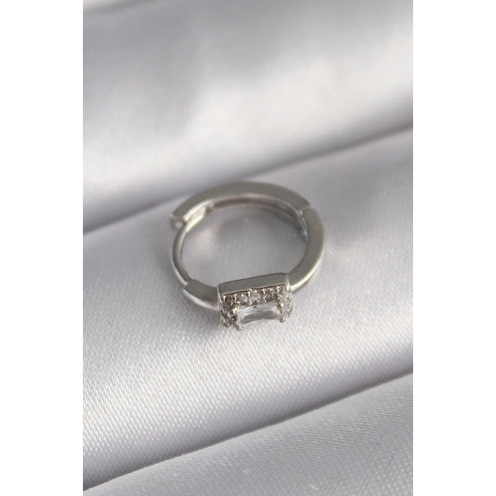 316L Çelik Gümüş Renk Kare Zirkon Taşlı Tragus Piercing TJ-PR1309