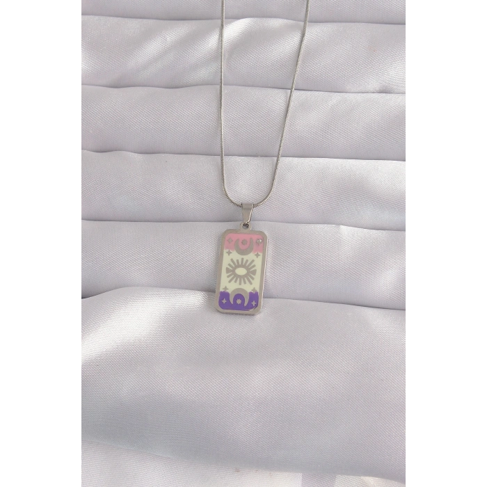 316L Çelik Gümüş Renk Karışık Mineli Ay Figür Tarot Kolye TJ-BKO9044