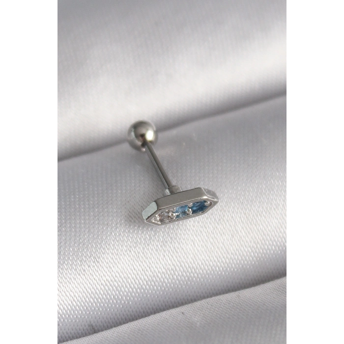 316L Çelik Gümüş Renk Mavi Zirkon Taşlı Tragus Piercing TJ-PR1285