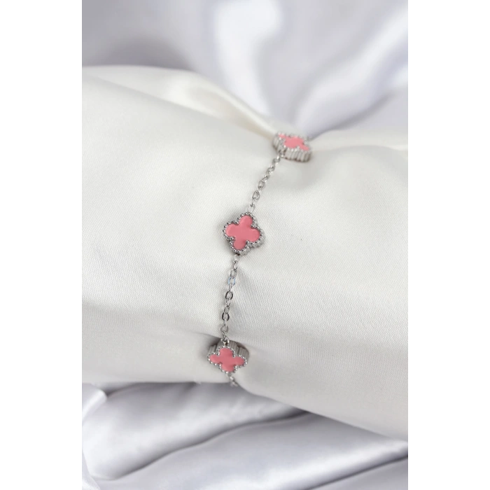 316L Çelik Gümüş Renk Pembe Baby Boy Yonca Kadın Bileklik TJ-BB7947