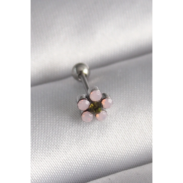 316L Çelik Gümüş Renk Zirkon Taşlı Çiçek Tragus Piercing TJ-PR1277