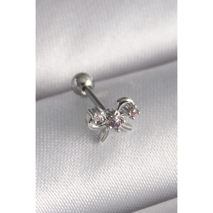 316L Çelik Gümüş Renk Zirkon Taşlı Kurdele Tragus Piercing TJ-PR1265