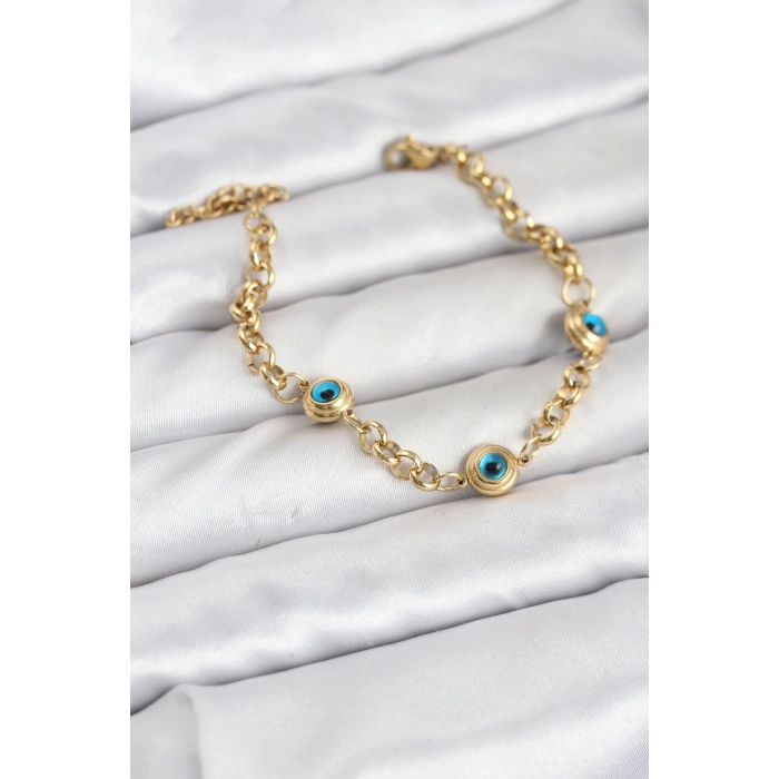 316L Çelik Nazar Model Gold Renk Kadın Bileklik TJ-BB8166