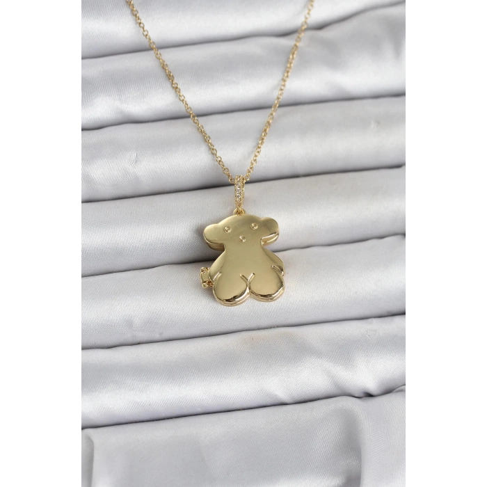 316L Çelik Zincir Gold Renk Ayıcık Model Açılabilir Kadın Kolye TJ-BKO11036