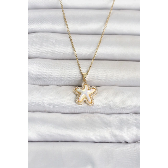 316L Çelik Zincir Gold Renk Deniz Yıldızı Model Kadın Kolye TJ-BKO11084