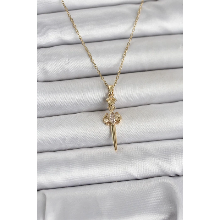 316L Çelik Zincir Gold Renk Kılıç Model Kadın Kolye TJ-BKO11028