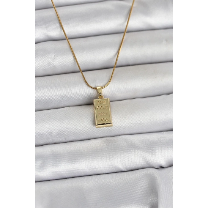 316L Çelik Zincir Gold Renk Külçe Model Kadın Kolye TJ-BKO11042