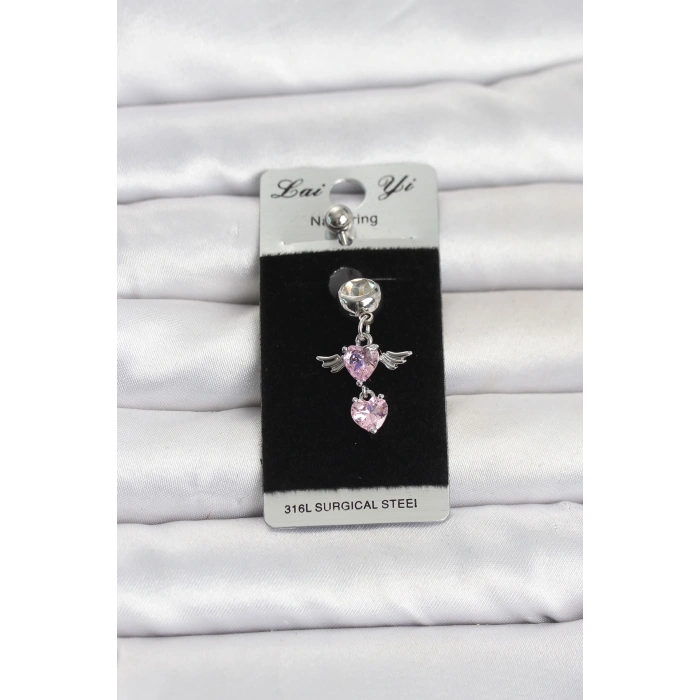 316L Cerrahi Çelik Pembe Zirkon Taşlı Kanat Model Göbek Piercing TJ-PR1405