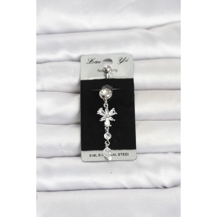 316L Cerrahi Çelik Sallantılı Zirkon Taşlı Model Göbek Piercing TJ-PR1410
