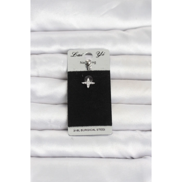 316L Cerrahi Çelik Yıldız Model Zirkon Taşlı Göbek Piercing TJ-PR1379