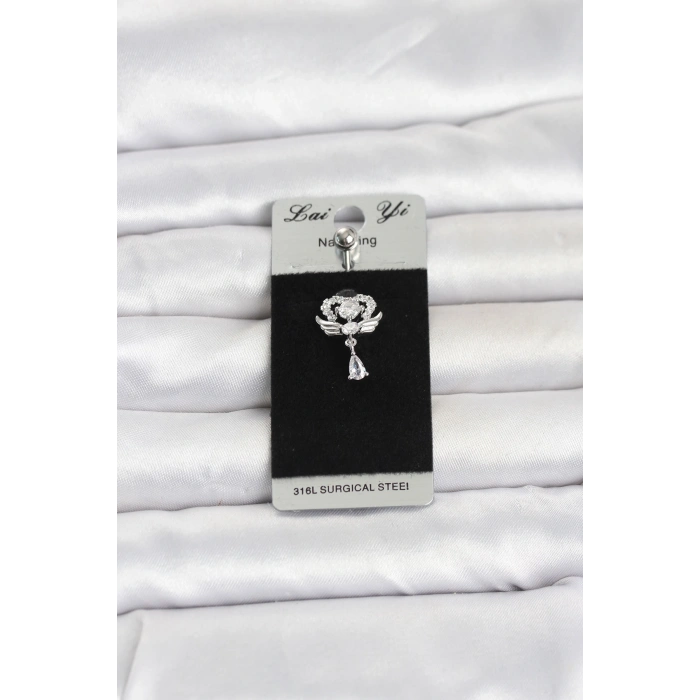 316L Cerrahi Çelik Zirkon Taşlı Kanatlı Model Göbek Piercing TJ-PR1375