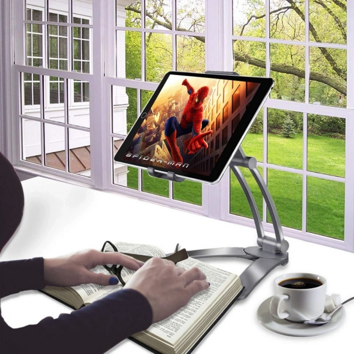 Tablet Standı 360 Derece Döner Yapılı Mutfak Masaüstü Telefon Ayarlanabilir Esnek Ayaklı Metal