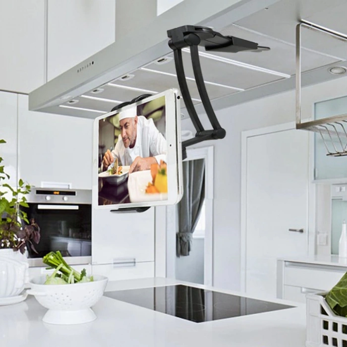 Tablet Standı 360 Derece Döner Yapılı Mutfak Masaüstü Telefon Ayarlanabilir Esnek Ayaklı Metal