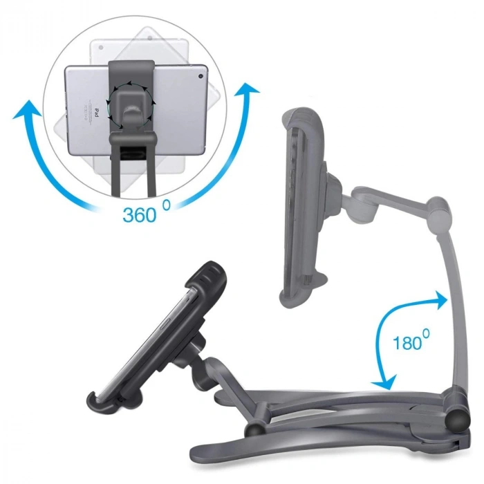 Tablet Standı 360 Derece Döner Yapılı Mutfak Masaüstü Telefon Ayarlanabilir Esnek Ayaklı Metal