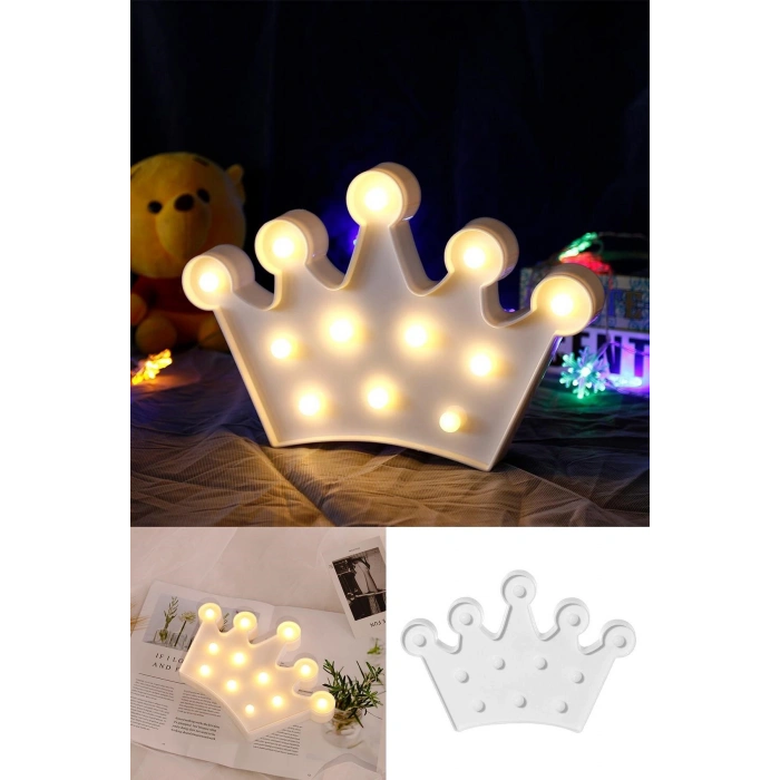 Gece Lambası 3D Dekor Amaçlı Pil İle Çalışan Kraliçe Tacı Formlu LED Masa