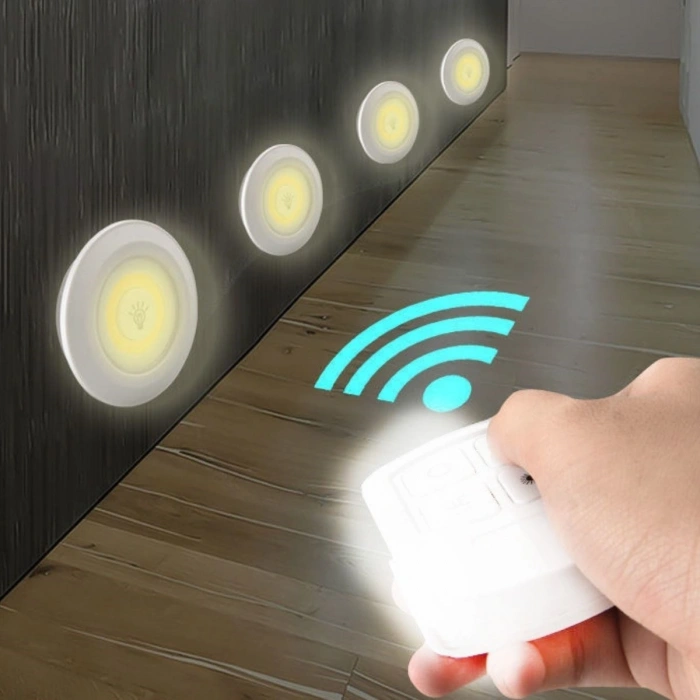 LED Spot Lambalar 3 Parça Uzaktan Kumandalı Pil İle Çalışan Kendinden Yapışkanlı Kablosuz