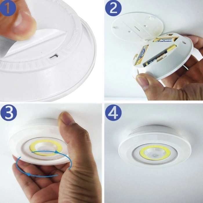 LED Spot Lambalar 3 Parça Uzaktan Kumandalı Pil İle Çalışan Kendinden Yapışkanlı Kablosuz