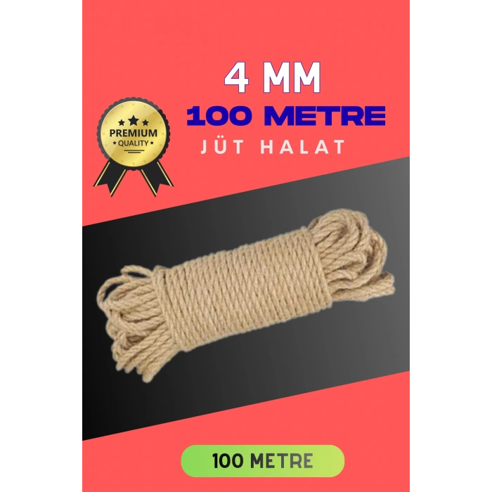 4 MM 100 Metre Jüt Halat Dekoratif Hasır İp Urgan Süs