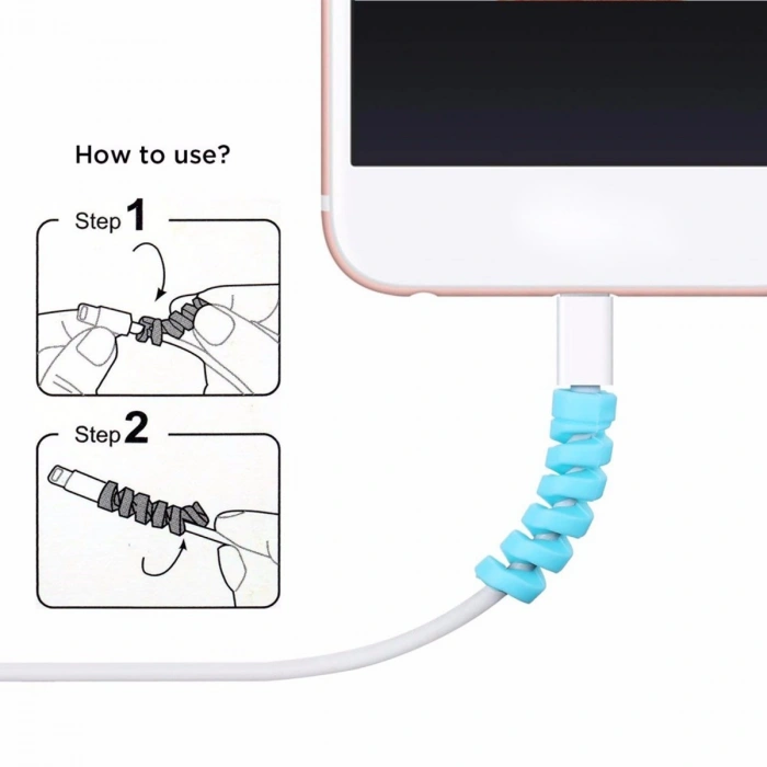 Spiral Yay Aparat 4 Parça Apple Android Şaj Kablosu Koruyucu Silikon