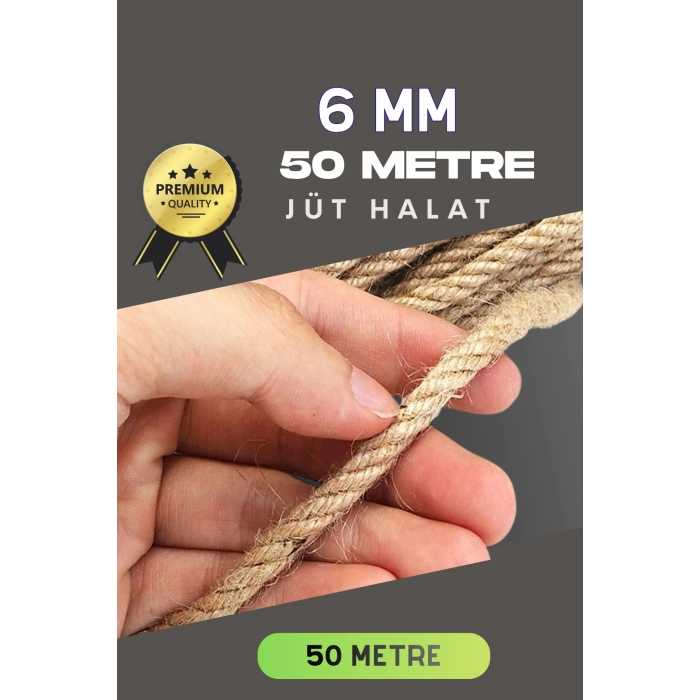 6 MM 50 Metre Jüt Halat Dekoratif Hasır İp Urgan Süs