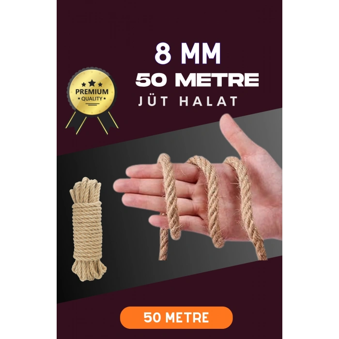 8 MM 50 Metre Jüt Halat Dekoratif Hasır İp Urgan Süs