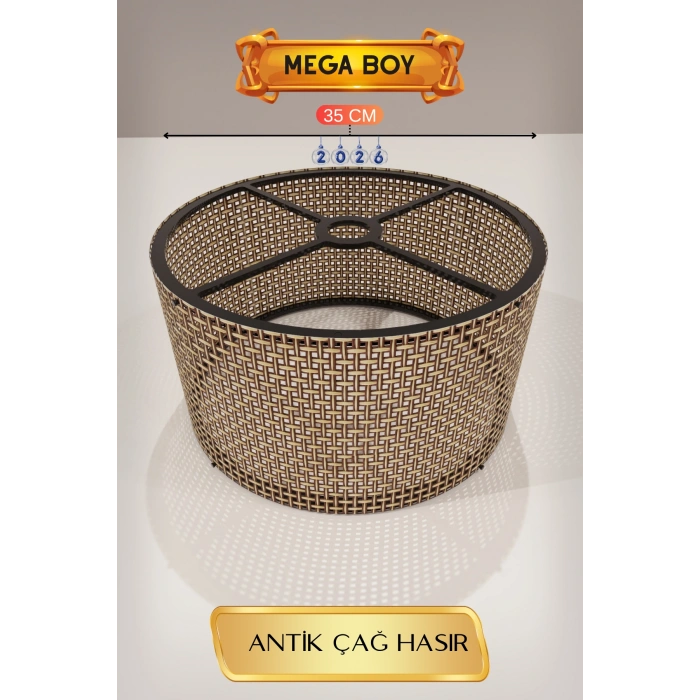 Antik Çağ Hasır Lambader Başlığı 35 CM Mega Boy