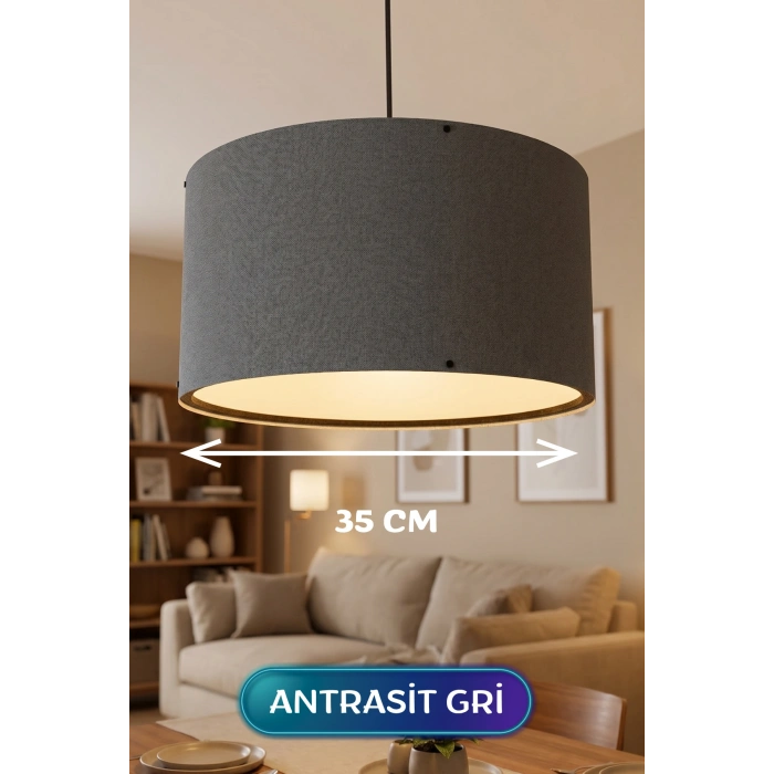 Antrasit Gri Kumaş Başlıklı Sarkıt Avize 35 CM